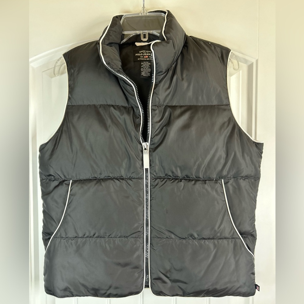 Women’s Polo Ralph Lauren Black White Lined Downed Feather Puffer Vest Size M